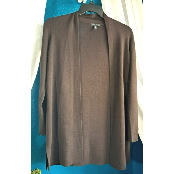 Eileen Fisher Brown 100% Wool Open Front Long Cardigan Size XS - Picture 1 of 5